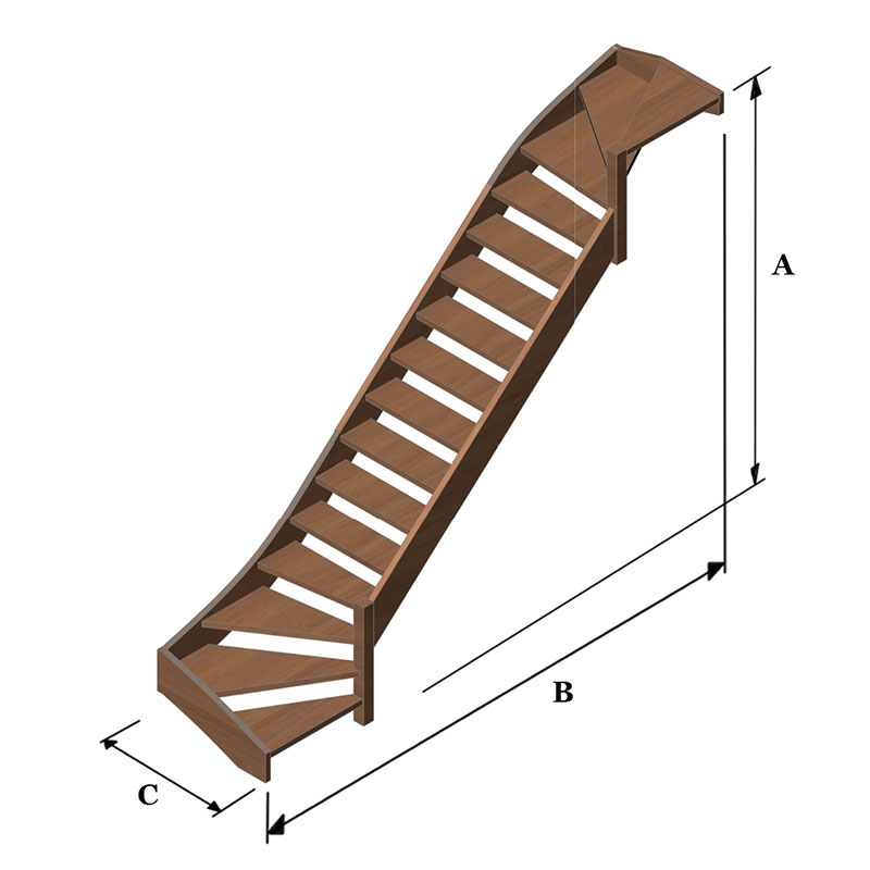 Trap met dubbele kwartslag rechts - CP Trappen